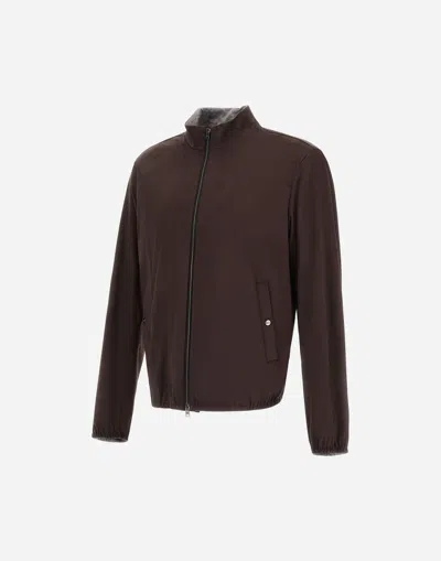 Herno Suede-texture Brown Casual Jacket With High Collar In Brown