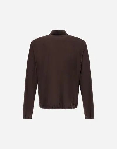 Herno Suede-texture Brown Casual Jacket With High Collar In Brown