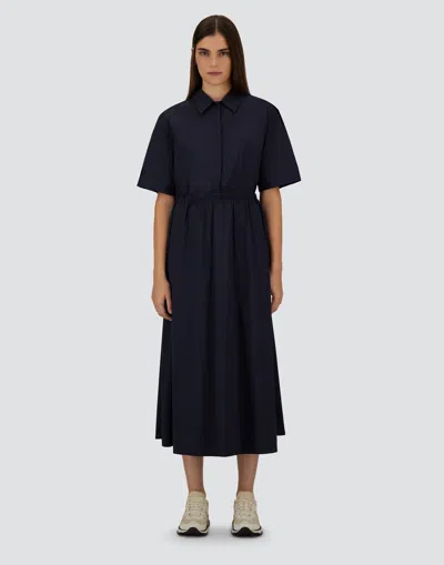 Herno Collared Drawstring Midi Dress In Blue