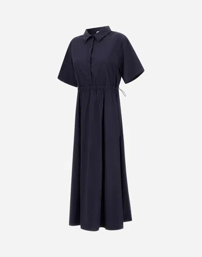Herno Collared Drawstring Midi Dress In Blue