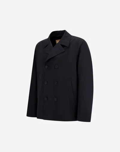 Herno Navy Blue Cotton Trench Coat In Blue