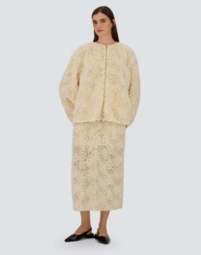 Herno Short Ruffle Jacket Elasticated Hem Round Neck In Neutral