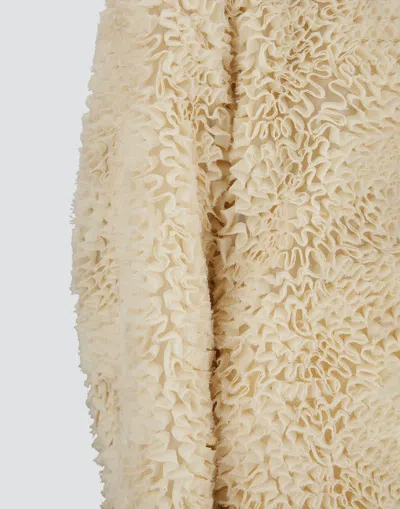 Herno Short Ruffle Jacket Elasticated Hem Round Neck In Neutral