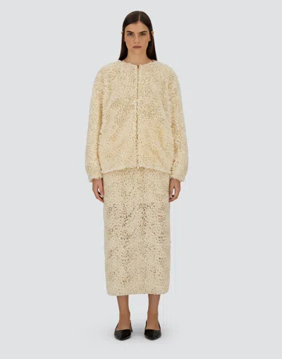 Herno Short Ruffle Jacket Elasticated Hem Round Neck In Neutral