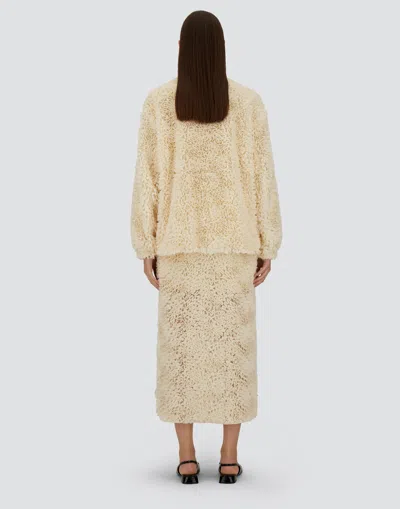 Herno Short Ruffle Jacket Elasticated Hem Round Neck In Neutral