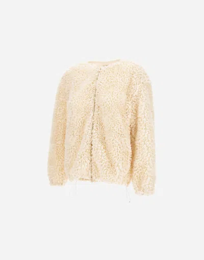 Herno Short Ruffle Jacket Elasticated Hem Round Neck In Neutral