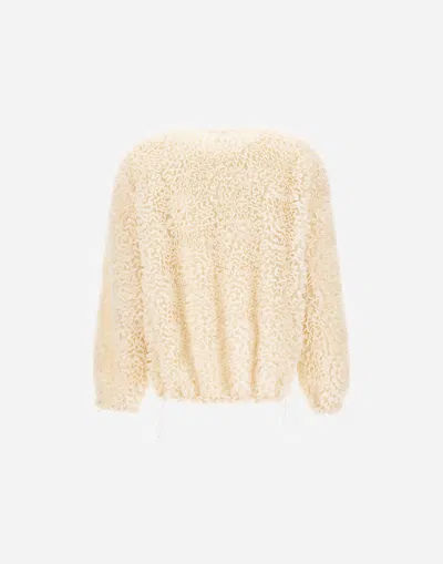 Herno Short Ruffle Jacket Elasticated Hem Round Neck In Neutral