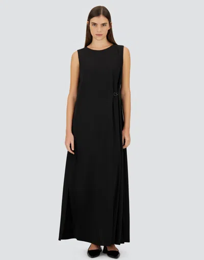 Herno Sleeveless Diagonal Dress Draped Metal Ring In Black