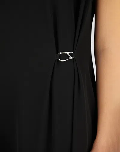 Herno Sleeveless Diagonal Dress Draped Metal Ring In Black