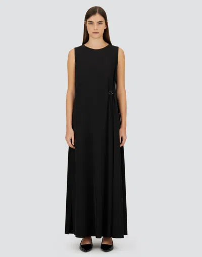 Herno Sleeveless Diagonal Dress Draped Metal Ring In Black