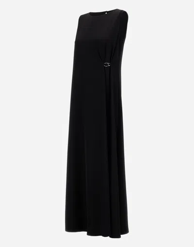 Herno Sleeveless Diagonal Dress Draped Metal Ring In Black