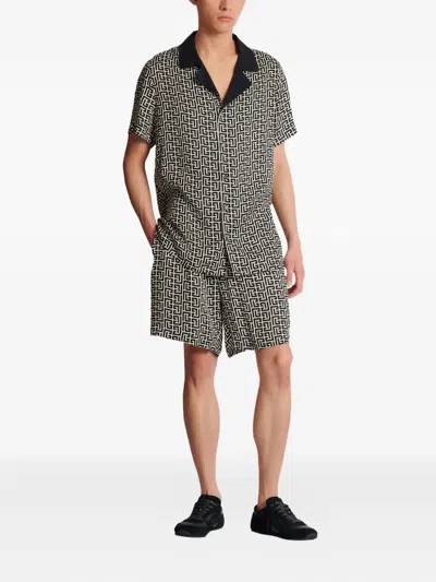 Balmain Monogram-pattern Shorts In Gray