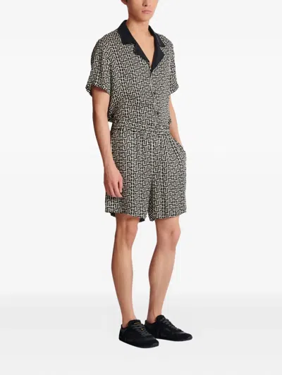 Balmain Monogram-pattern Shorts In Gray