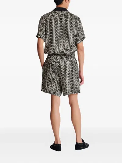 Balmain Monogram-pattern Shorts In Gray