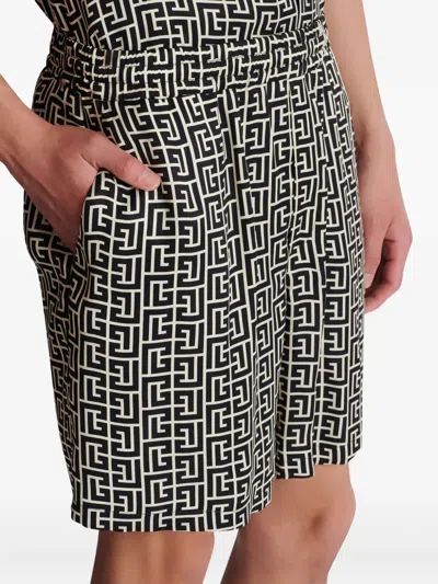 Balmain Monogram-pattern Shorts In Gray