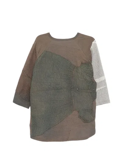 By Walid Patchwork Button T-shirt In Brown