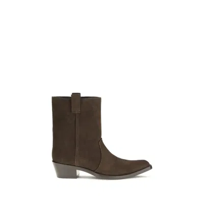 Khaite Brown Calf Leather Bos Taurus Ankle Boots In Brown