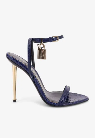Tom Ford Laminated Leather Sandals With Iconic Padlock In Blue