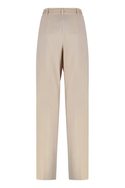 Max Mara Studio Stretch Wool Pants In Neutral