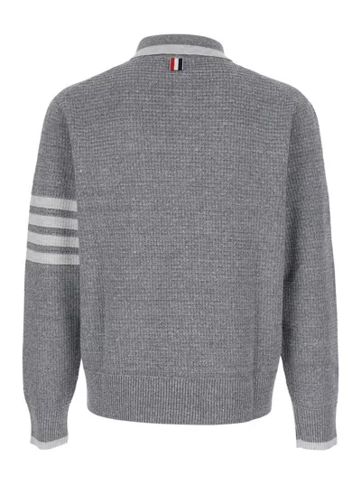 Thom Browne Grey Polo Shirt With 4-bar Detail On The Sleeve In Wool And Silk Blend Man In Gray