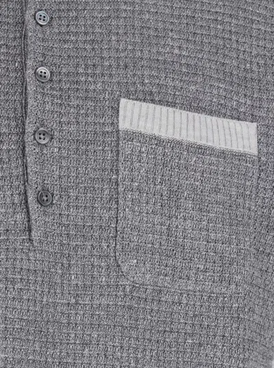 Thom Browne Grey Polo Shirt With 4-bar Detail On The Sleeve In Wool And Silk Blend Man In Gray