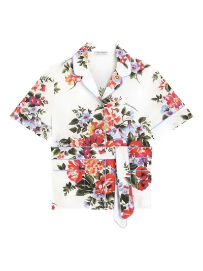 Dolce & Gabbana Oberteil Mit Blumen-print In White