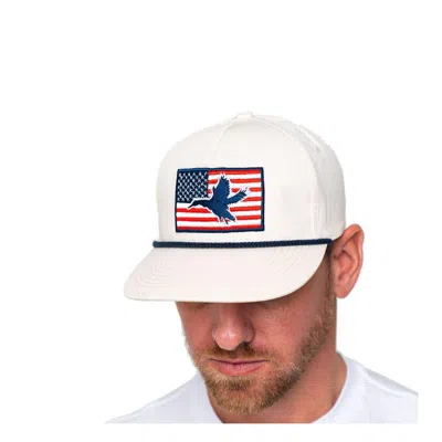 Burlebo Men's  American Flag Duck Adjustable Hat In White