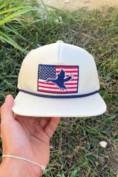 Burlebo Men's  American Flag Duck Adjustable Hat In White