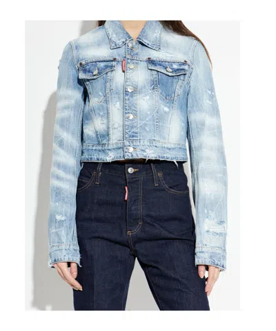 Dsquared2 Distressed-effect Denim Jacket In Blue