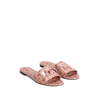 Dolce & Gabbana Dg Interlock Floral-printed Leather Slide Sandals In Pink