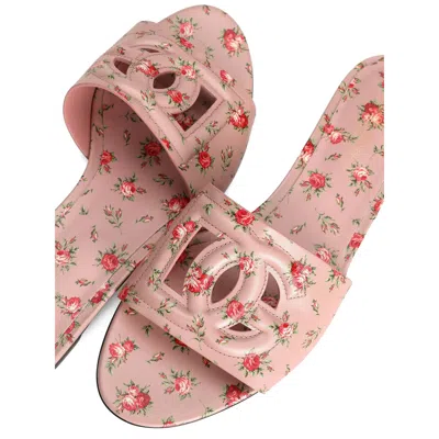 Dolce & Gabbana Dg Interlock Floral-printed Leather Slide Sandals In Pink