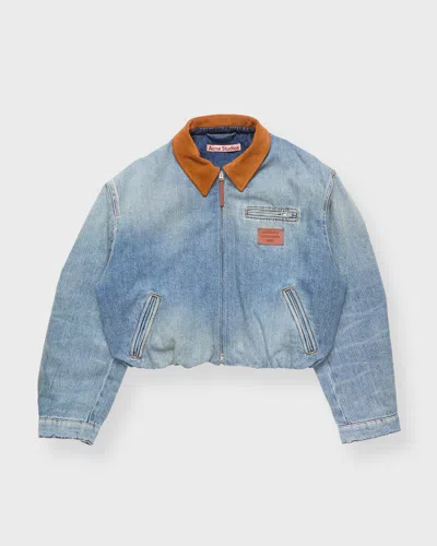 Acne Studios Leather Collar Denim Bomber Jacket In Blue