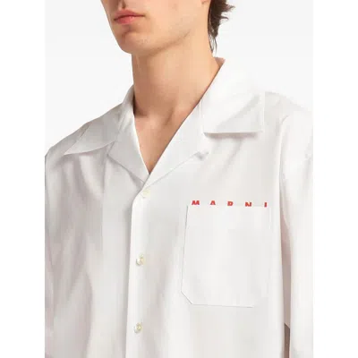 Marni Logo-print Cotton Poplin Bowling Shirt In White