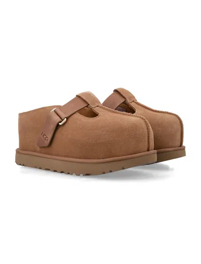Ugg Caramel Suede Goldenstar Slippers In Brown