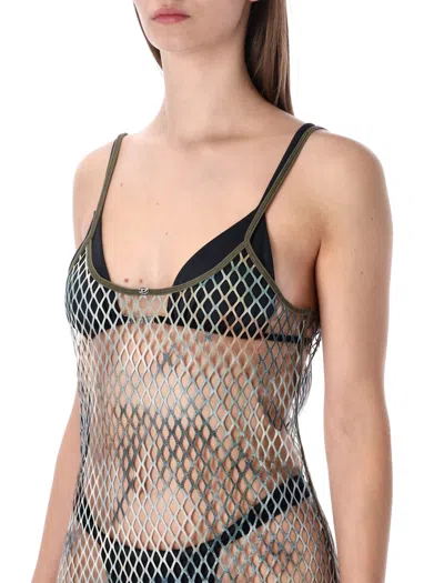 Diesel Gaya Mesh Beach Long Dress In Black