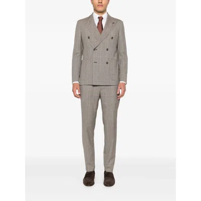 Tagliatore Double-breasted Check-pattern Suit In Brown