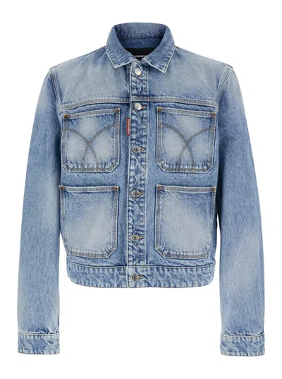 Dsquared2 Diagonal-wash Pockets Jacket In Blue