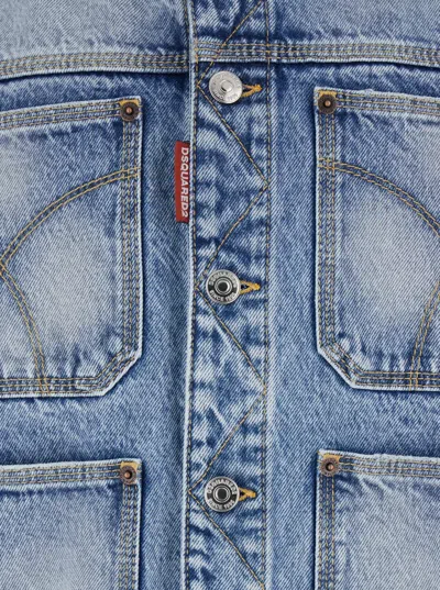 Dsquared2 Diagonal-wash Pockets Jacket In Blue