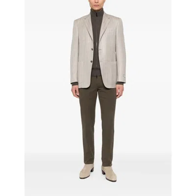 Canali Button Herringbone Blazer In Neutral
