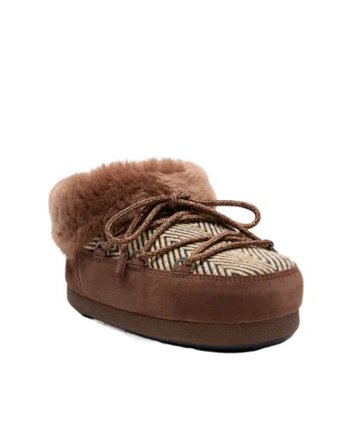 Moon Boot X Guest In Residence Suede Shearling-trim Chalet Mules In Brown