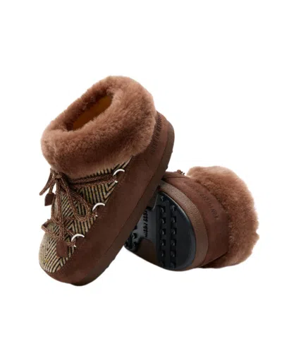 Moon Boot X Guest In Residence Suede Shearling-trim Chalet Mules In Brown