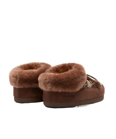 Moon Boot X Guest In Residence Suede Shearling-trim Chalet Mules In Brown