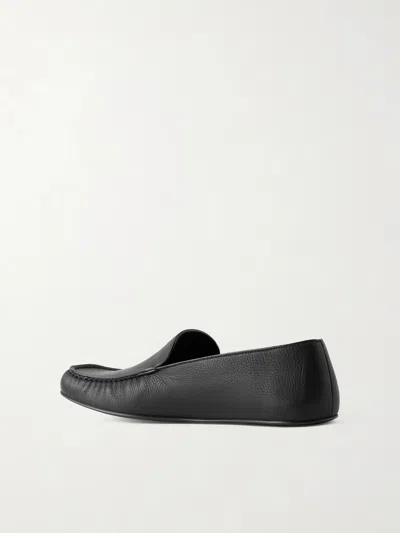 The Row Leo Grained Leather Slippers In Black