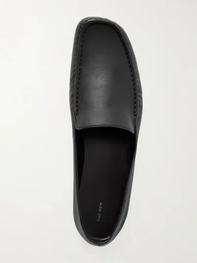 The Row Leo Grained Leather Slippers In Black