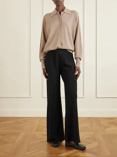 The Row Leo Grained Leather Slippers In Black