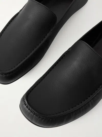 The Row Leo Grained Leather Slippers In Black