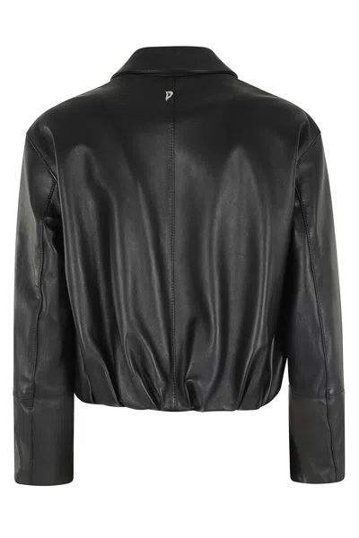 Dondup Long-sleeved Leather Jacket In Black
