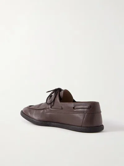 The Row Novus Sailor Leather Boat Shoes In Brown
