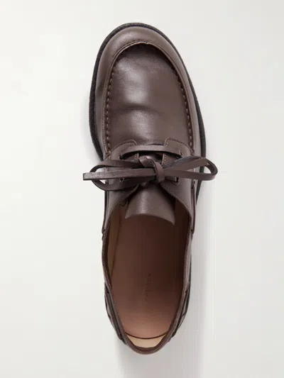 The Row Novus Sailor Leather Boat Shoes In Brown