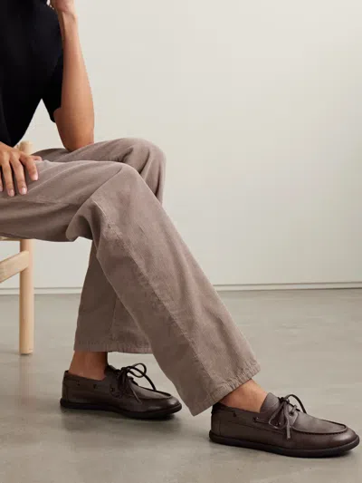 The Row Novus Sailor Leather Boat Shoes In Brown